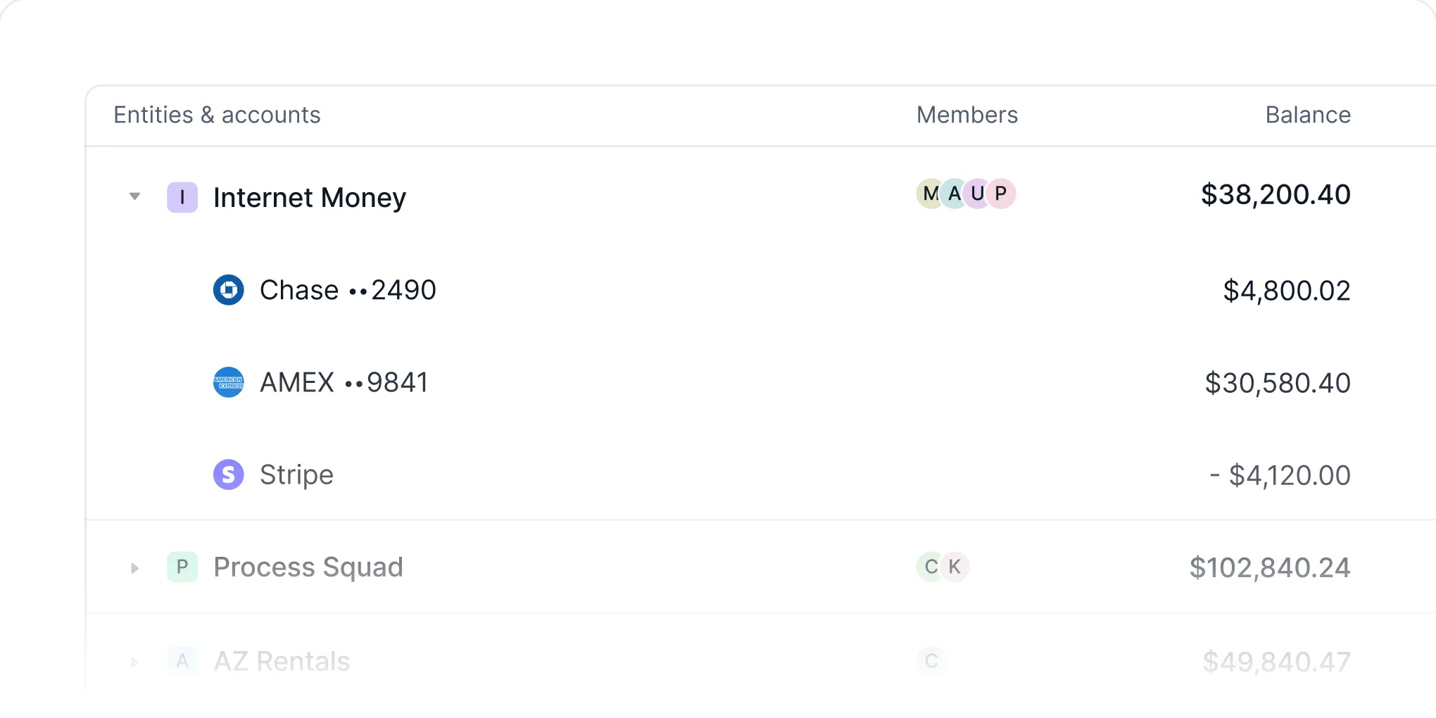 Client list with entity counts, connected accounts, and balances for firms on unlimited-entity plans