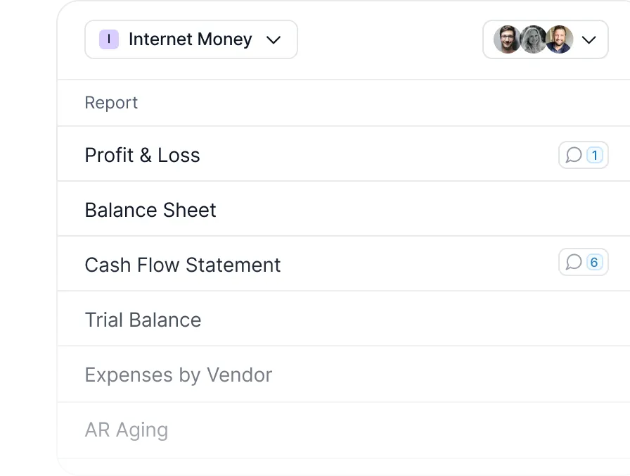 Report list with collaborator avatars and inline comments